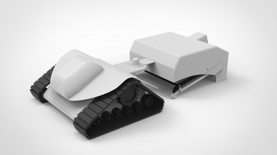 Scout-Bot, a tracked robot towing a covered waste collection module